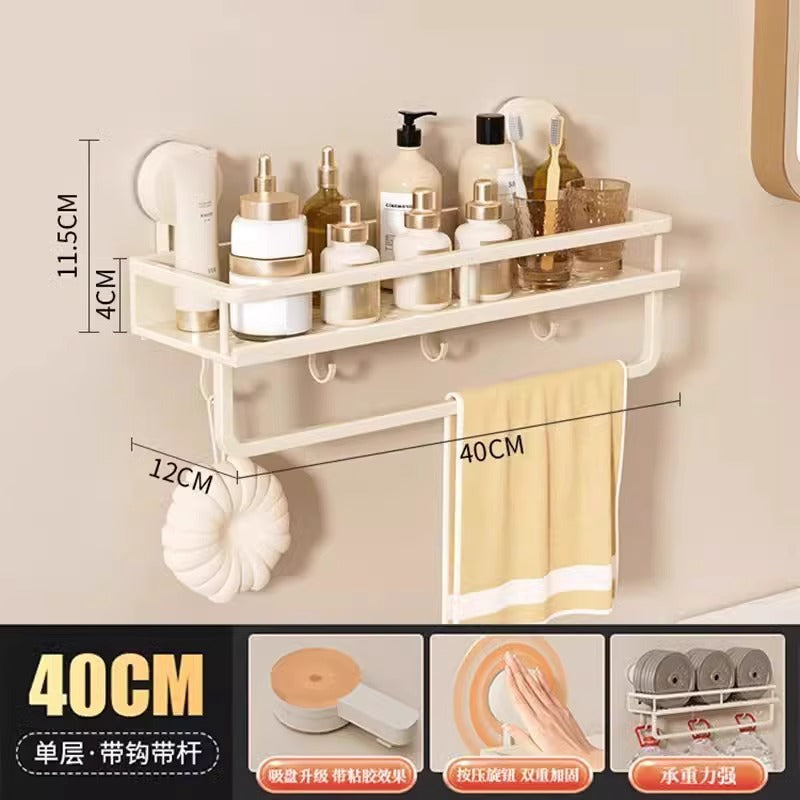 Space Aluminum Bathroom Suction Cup Storage Rack Wall-Mounted No-Drill Towel Rack Washstand Multifunctional Organizer