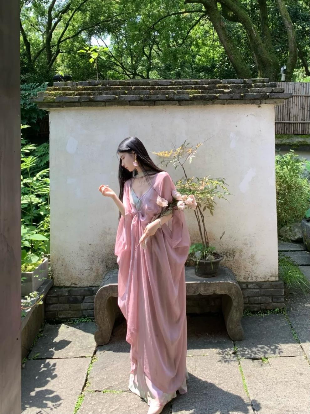 Cool Beauty Lotus Color Fairy-like Summer Atmosphere Cape Blouse Jacket Floral Strap Long Dress Set
