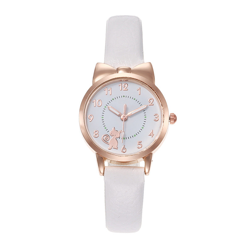 Cross-Border Hot-Selling Children's Watch for Girls with Cute Bowknot, Digital Kitten Design, Student Watch, In Stock for Wholesale