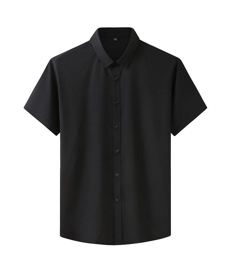 Plus Size Men's Clothing Fat Guy Summer Thin Short Sleeve Shirt Fat Brother Business Casual Loose Slightly Elastic Solid Color Professional Shirt