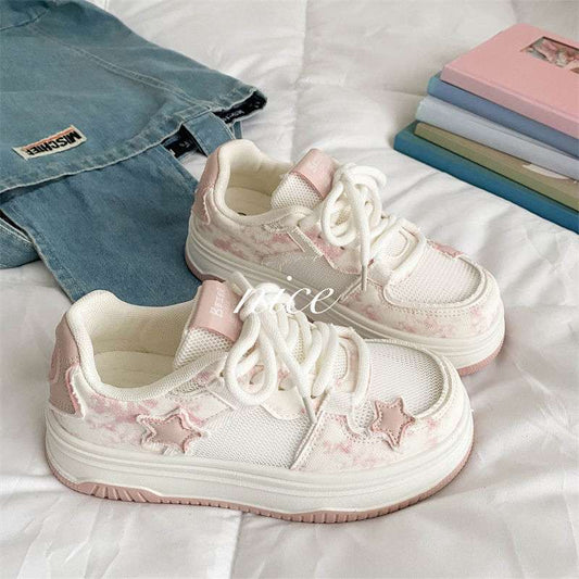 Star Breathable Mesh White Shoes for Women2025Summer New Bread Shoes Niche Versatile Casual Sports Sneakers