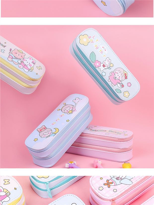Back-to-School Season Double-Layer Pencil Case Large Capacity Simple Canvas Japanese Style ins Cute pencil case for girls and elementary school students http://detail.1688.com/offer/641079955231.html