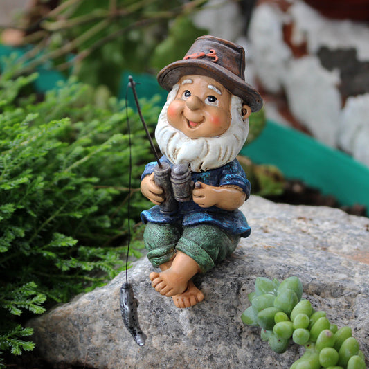 Cross-Border Resin Fishing Dwarf Figurine Garden Rockery Pond Landscape Decoration Accessories Creative Outdoor Courtyard Decor