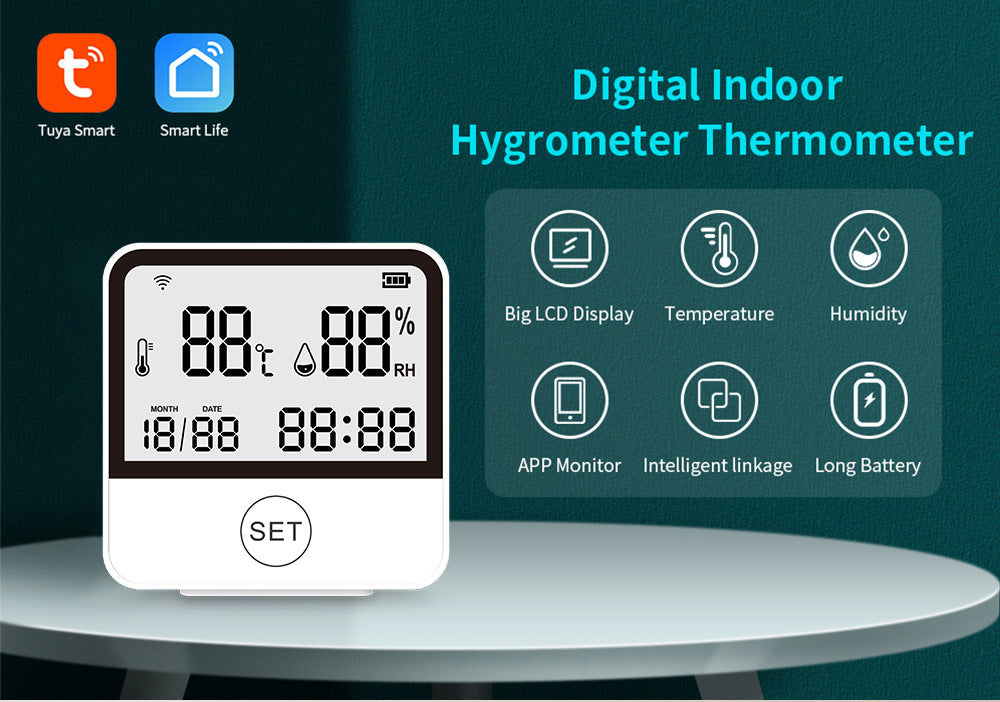 Tuya Graffiti wifi Bluetooth temperature and humidity meter detector indoor WIFI Temperature and Humidity Detector WiFi Sensor