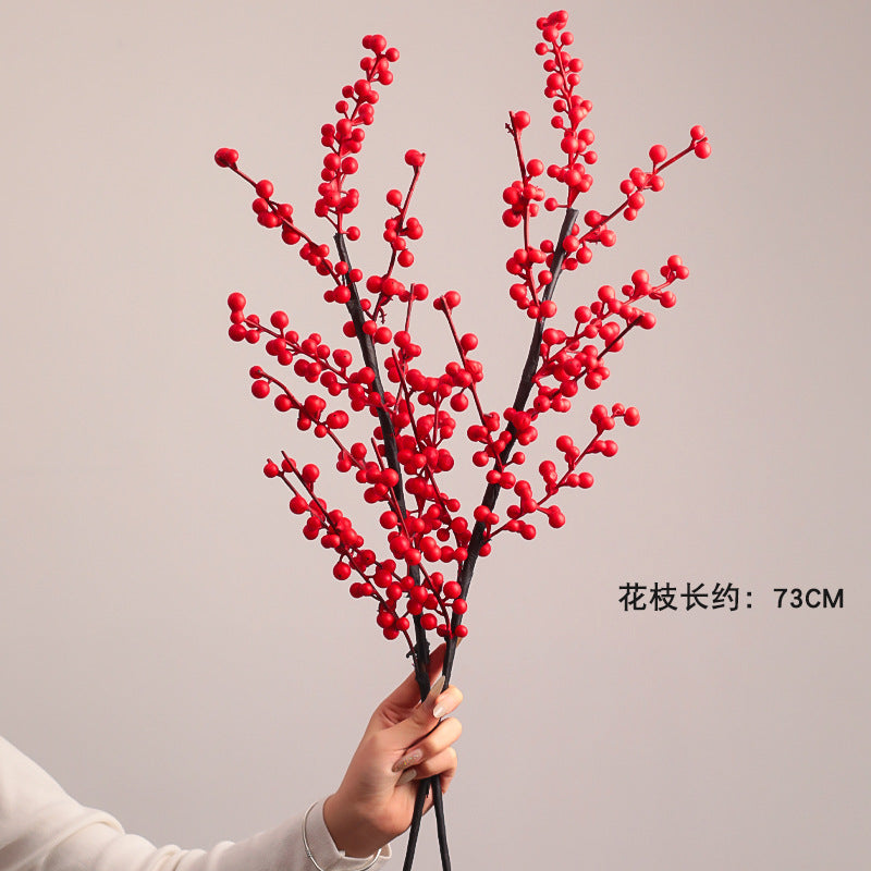 Wholesale Housewarming Gift Winter Green Red Fruit Artificial Flower Bouquet Decoration Ornament New Home Move-in Joy One Piece Dropshipping