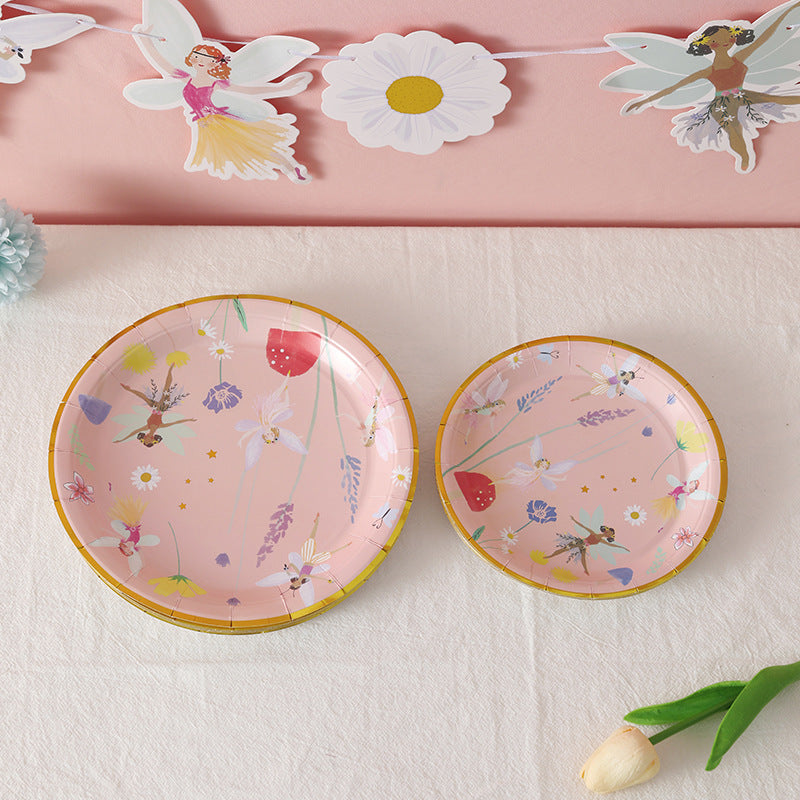 Birthday Party Disposable Tableware suit Cute Fantasy Wind Flower Fairy Paper Plate Decoration Supplies
