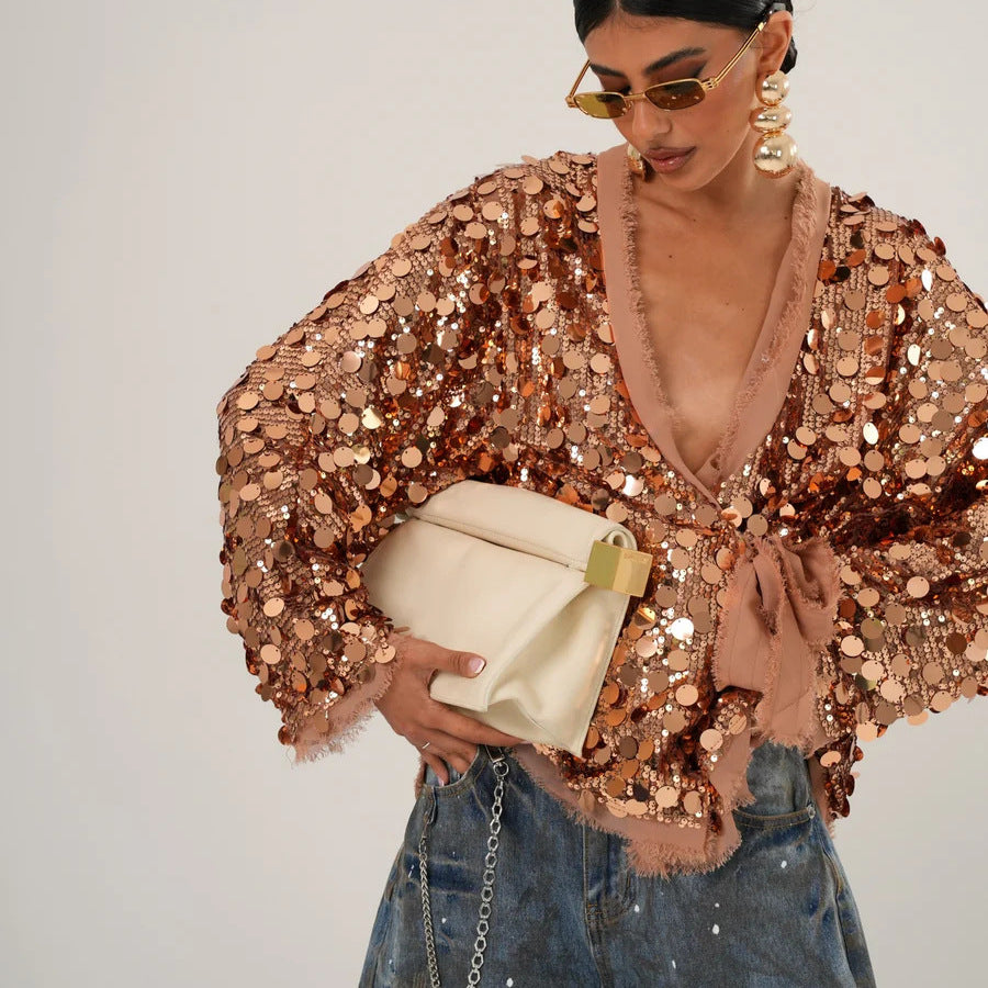 GY26109Fashion Sequin Patchwork Jacket