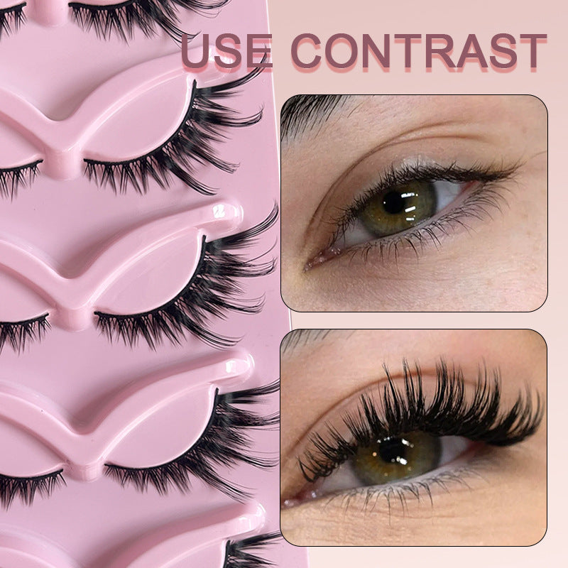 Cross-border shipping European and American style5Pair of Fox Series Slanted False Eyelashes Natural Style One-Piece Black Stem Cat Eye False Eyelashes