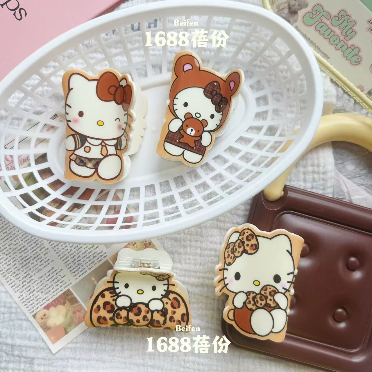 Autumn and Winter Coffee Color Series kitty Cat Claw Clip Cute Girly Heart Back of Head Half Updo Hair Clip Cartoon Shark Clip Large Size