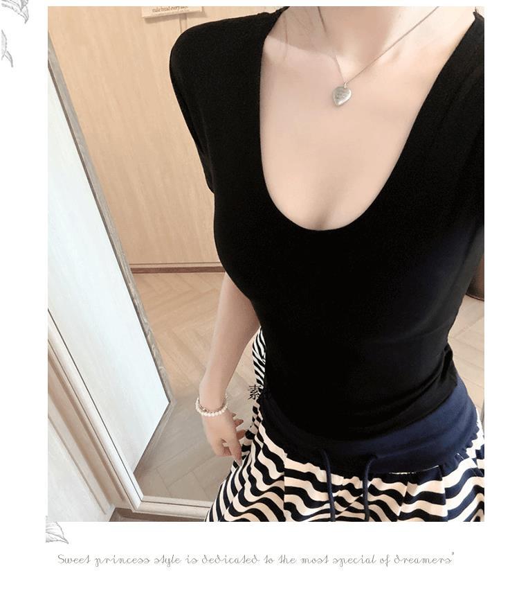 White u Pure Desire Slim Fit Tight Shoulder Short Sleeve t Women's Summer Shirt with Chest Pads Lace Hollow Out Hot Girl Short Top Black