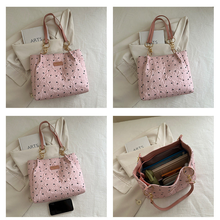2025Trendy Fashion Bowknot Pleated Large Capacity New Casual Simple Commuter Single Shoulder Crossbody Underarm Bag for Women