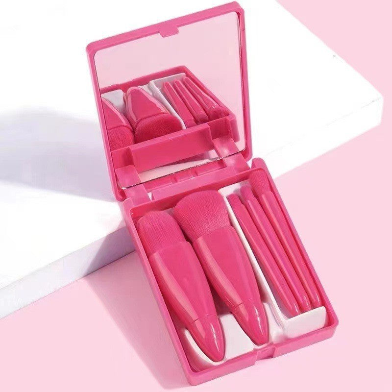 New Travel5Mirror Box Makeup Brush Set Portable Multifunctional Powder Brush Blush Brush Beauty Tool