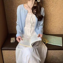 2025Spring New Soft Gentle Fairy Style Hollow Out Sweater Mid-Length Lazy Solid Color Cover-Up Top