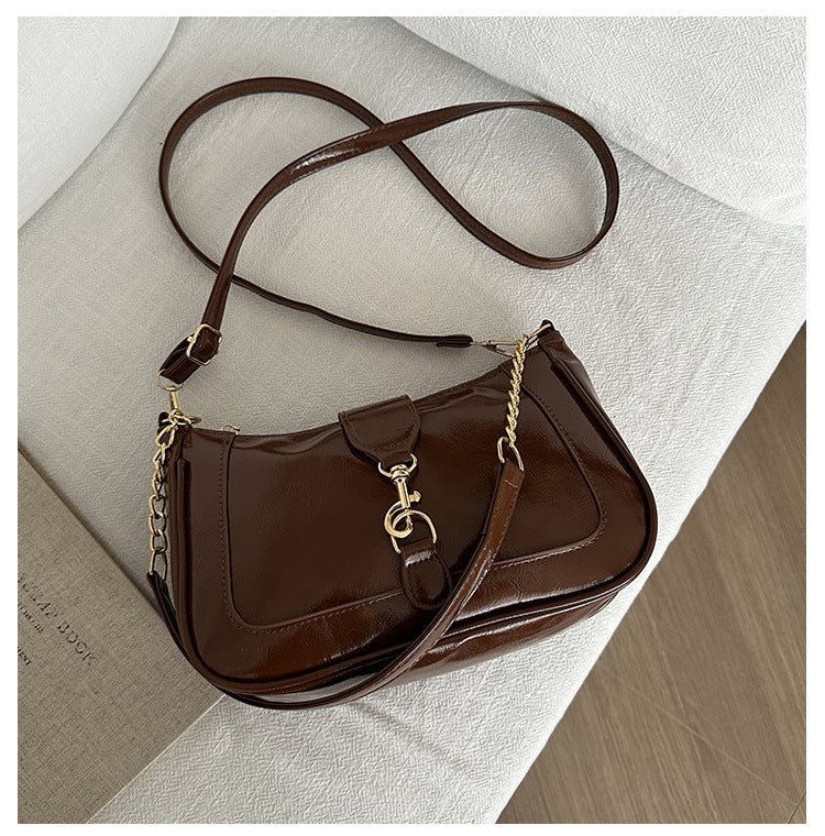 French Design Glossy Women2025Summer New Trendy Fashionable Elegant Single Shoulder Underarm Handbag for Women