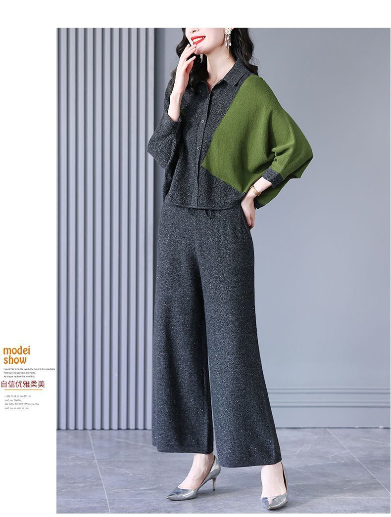 200High-end Knitted Two-piece Set for Women2025Spring New Plus Size Elegant Wide-Leg Pants Sweater Set
