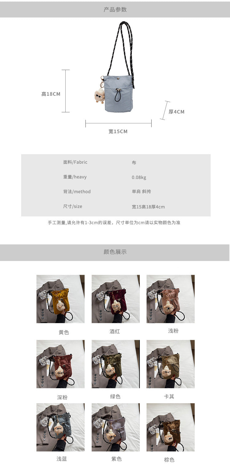 Internet celebrity ins Single Shoulder Crossbody Drawstring Small Bag2025Niche Fashion Lightweight mini Women's Nylon Phone Bag