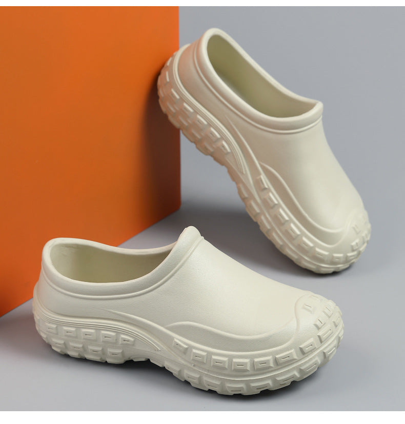 Chef Shoes for Men Spring Non-Slip Waterproof Oil-Proof Kitchen Shoes Black Thick Sole Slip-On Work Shoes for Women
