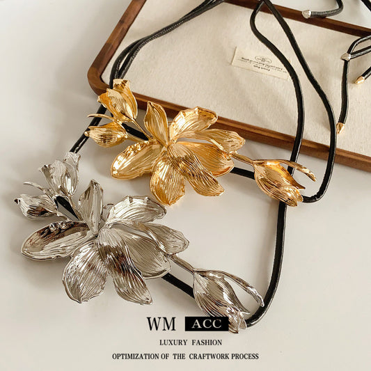European and American Retro Leather Rope Tulip Flower Waist Chain Cross-Border Exaggerated Fashion Belt Unique Niche Versatile Waist Accessory