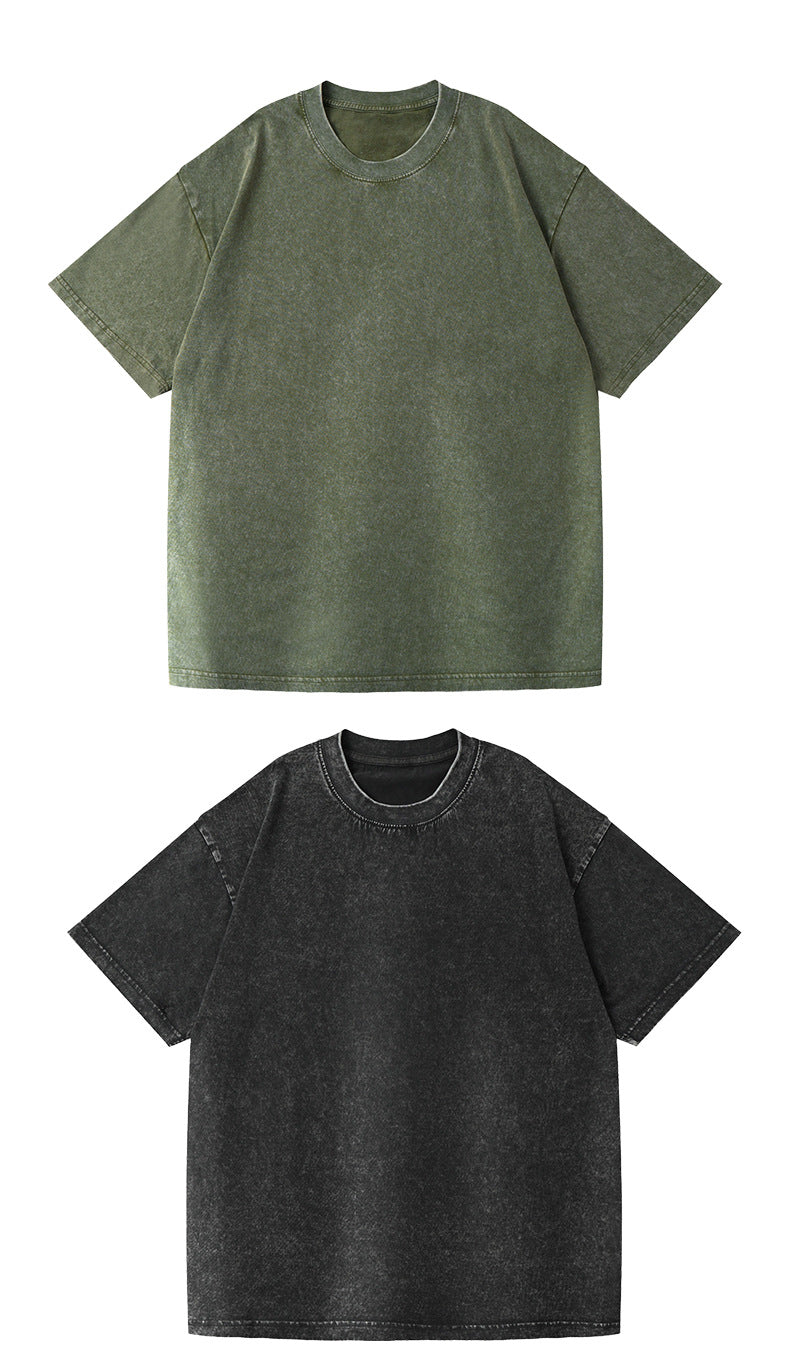 230g Vintage Snowflake Washed T Shirt European and American Cross-Border Pure Cotton t Loose Fit Base Layer Round Neck Pullover Heavyweight t Men's T-shirt