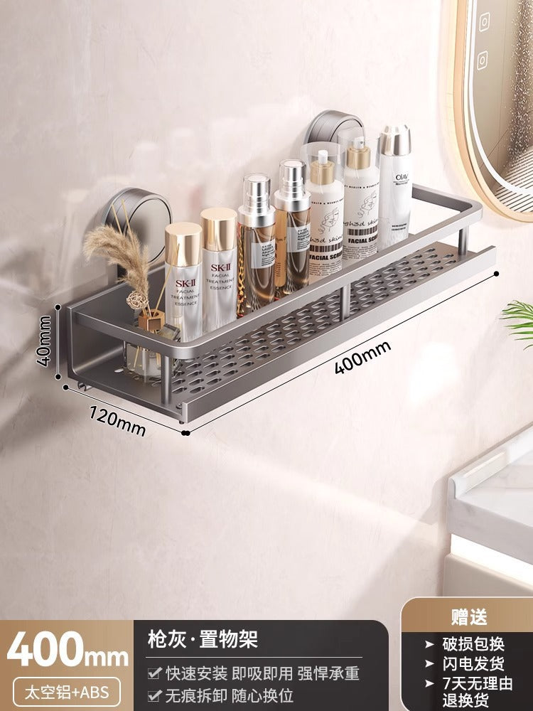 Space Aluminum Bathroom Suction Cup Storage Rack Wall-Mounted No-Drill Towel Rack Washstand Multifunctional Organizer