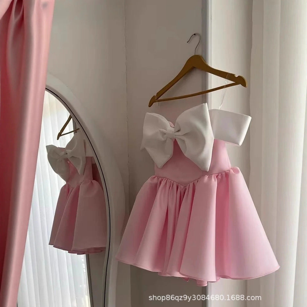 儿童礼服公主裙花童婚礼礼服粉色跨境外贸周岁生日公主裙跨境批发