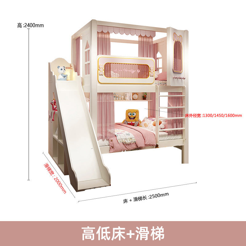 儿童床上下铺双层两层高低树屋床子母床上下同宽城堡公主高护栏床