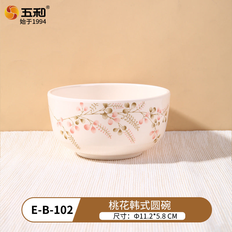 跨境热销食品级密胺餐具桃花家用新年餐具餐厅餐具易洗碗碟盘批发