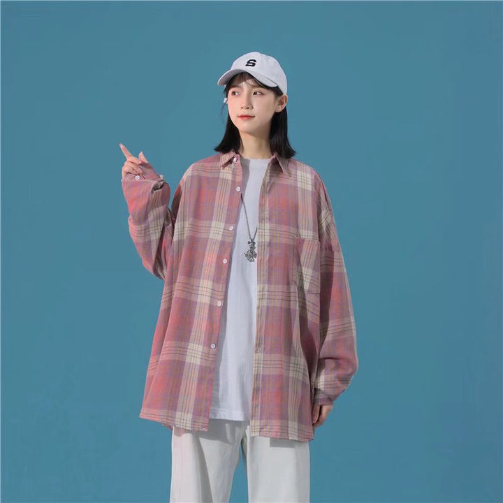 2022年新款棉质格子衬衫男oversize休闲宽松bf早春设计感长袖外套