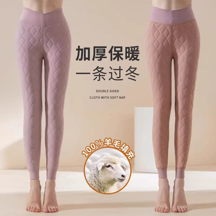 羊毛保暖裤秋冬季内外穿高腰紧身高弹力加绒加厚东北打底裤子女士