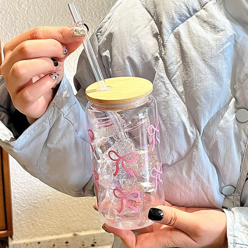 新款2025少女ins蝴蝶结塑料杯便携随手牛奶杯上学桌面杯