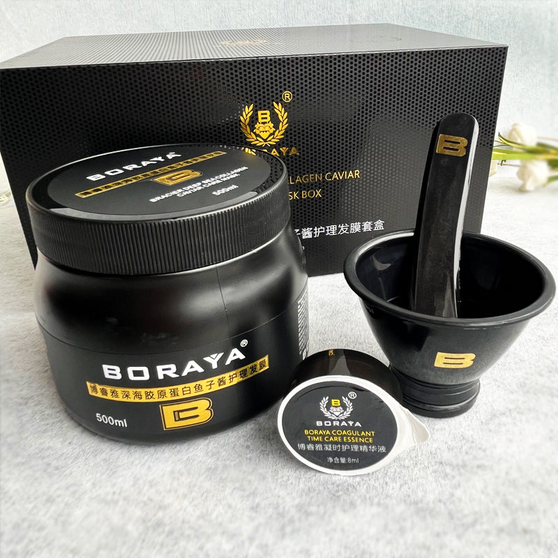 BORAYA Deep Sea Volcanic Mud Collagen Hair Care Set – Caviar Hair Mask & Anti-Aging Serum