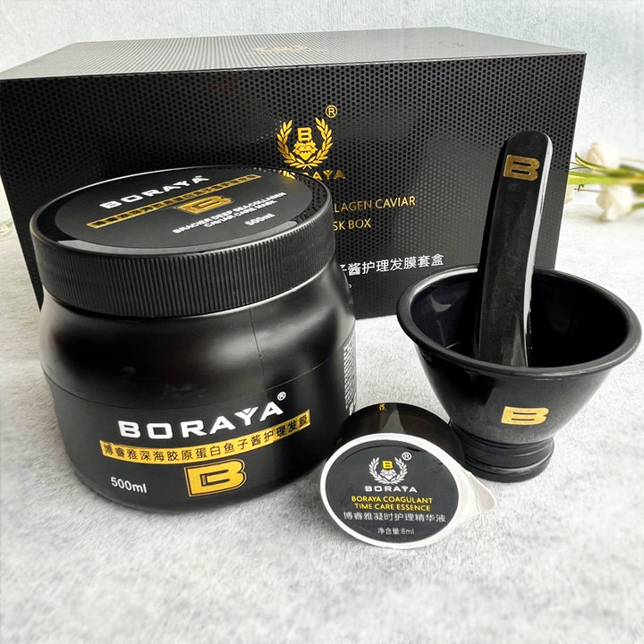 BORAYA Deep Sea Volcanic Mud Collagen Hair Care Set – Caviar Hair Mask & Anti-Aging Serum