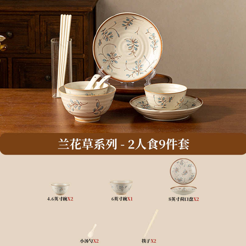 新中式陶瓷套装批发碗盘复古高颜值釉下彩米饭碗菜盘餐具礼盒装