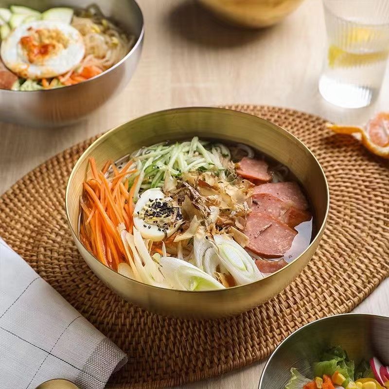 不锈钢冷面碗韩式餐具家用拌饭碗高颜值金色大料理盆水果碗沙拉碗