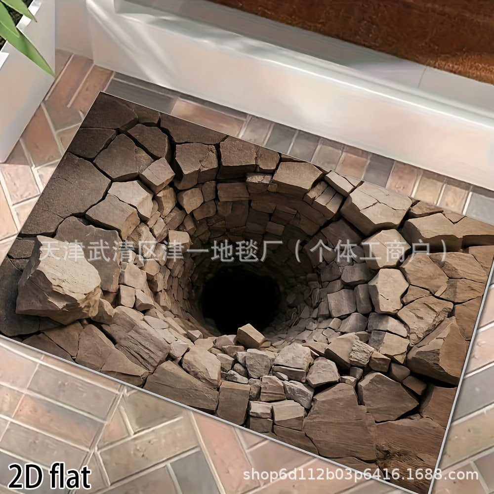 跨境temu代发3D视觉错觉入户玄关水晶绒地垫进门门垫耐脏耐磨地垫