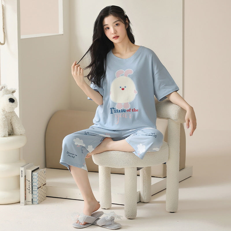 【7A抗菌】睡衣女春夏款纯棉短袖七分裤薄款夏季家居服可外穿套装