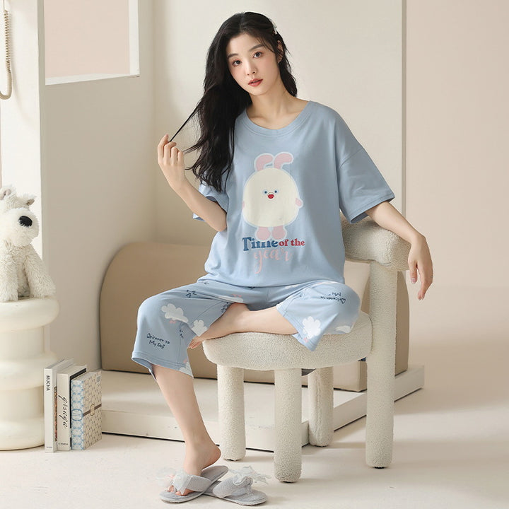 【7A抗菌】睡衣女春夏款纯棉短袖七分裤薄款夏季家居服可外穿套装