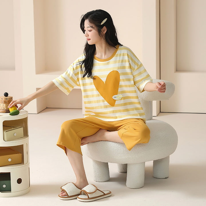 【7A抗菌】睡衣女春夏款纯棉短袖七分裤薄款夏季家居服可外穿套装