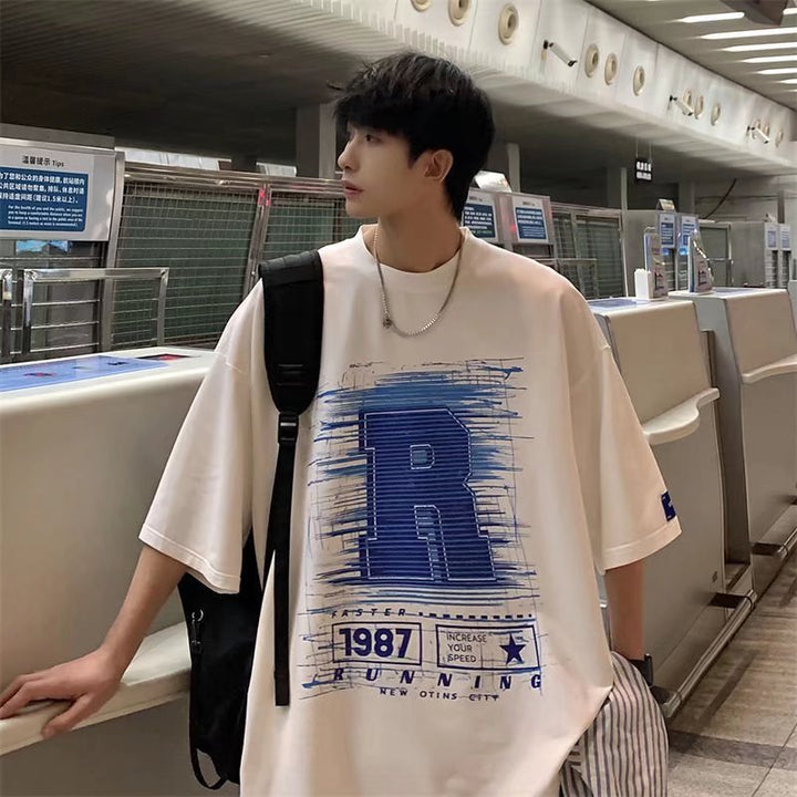 短袖t恤男士2022夏季新款潮牌ins港风半袖宽松潮流百搭上衣服