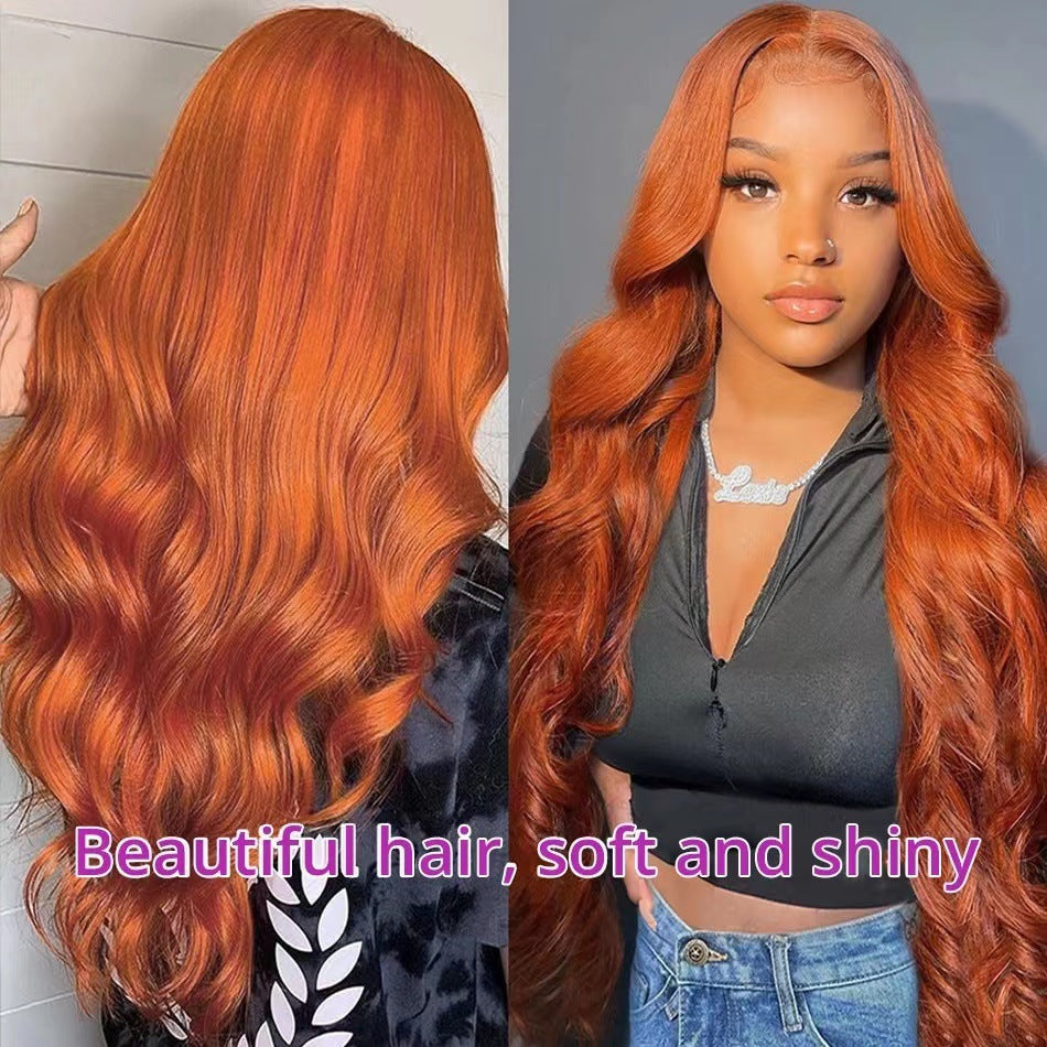 新款前蕾丝假发头套橘色长卷发波浪human hair lace wig 工厂代发