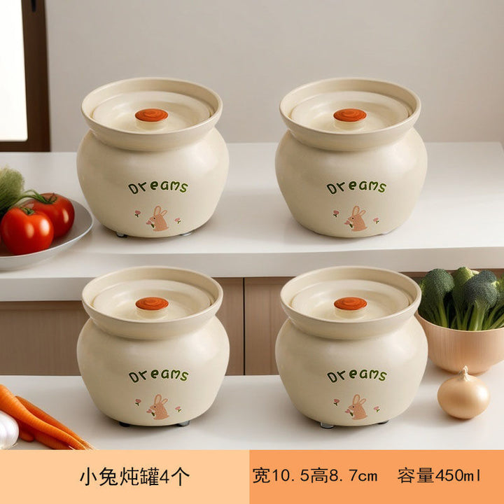 新款奶油白小动物炖罐耐高温加厚陶瓷炖盅简约设计隔水蒸煮一人份