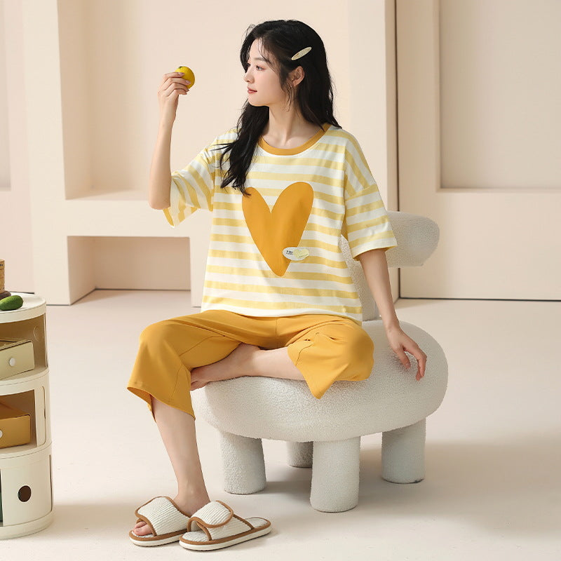 【7A抗菌】睡衣女春夏款纯棉短袖七分裤薄款夏季家居服可外穿套装
