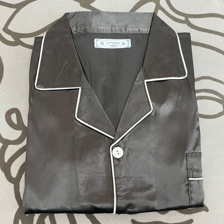 情侣睡衣冰丝长袖长裤春秋薄款宽松大码纯色简约仿真丝家居服套装