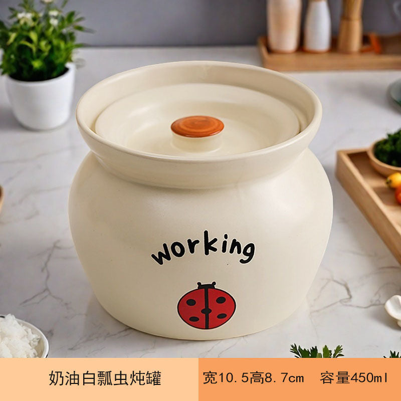新款奶油白小动物炖罐耐高温加厚陶瓷炖盅简约设计隔水蒸煮一人份