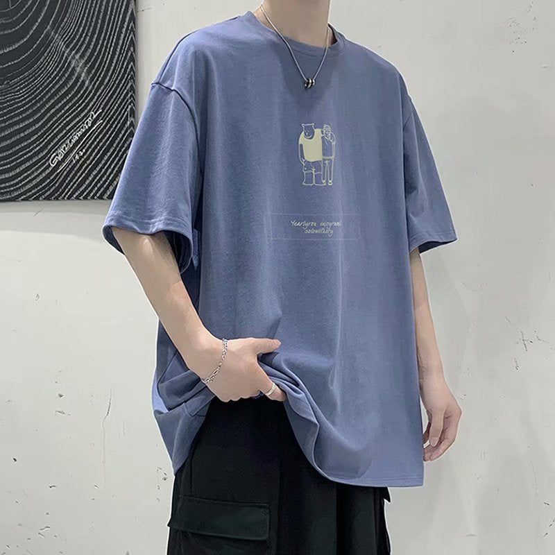 短袖T恤男2023夏季胖子大码宽松百搭港风衣服潮牌ins炸街半袖体恤