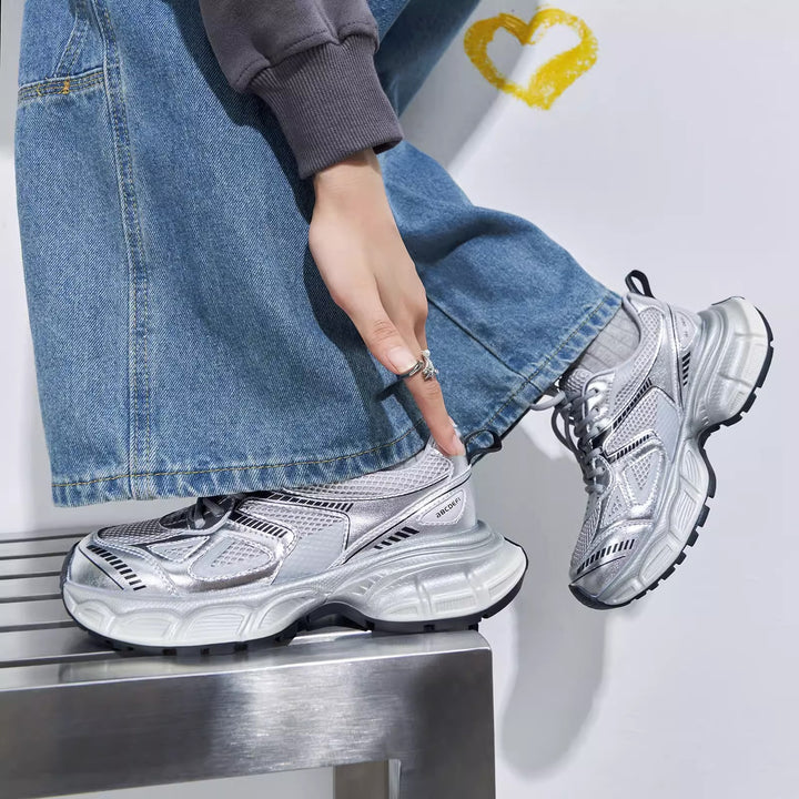 Newins Thick Silver Shoes Women Sneakers Casual Running Shoes