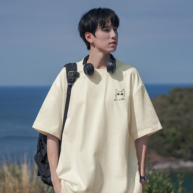 日系cityboy纯棉短袖t恤男夏季宽松圆领重磅潮流潮牌男生体恤上衣