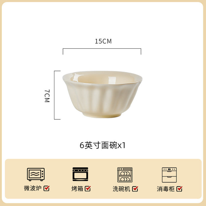 釉下彩奶油风陶瓷饭碗清新碗碟套装家用鱼菜盘汤碗面碗米饭碗