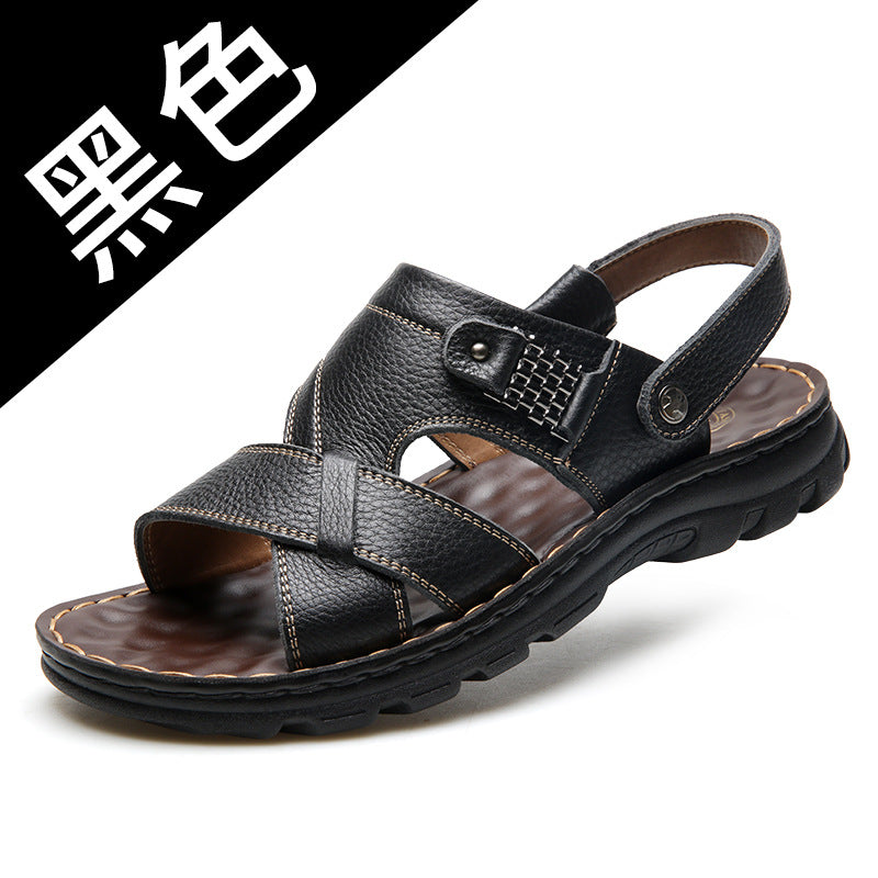 凉鞋男新款头层牛皮男士休闲沙滩鞋真皮透气拖鞋厚底大码鞋子