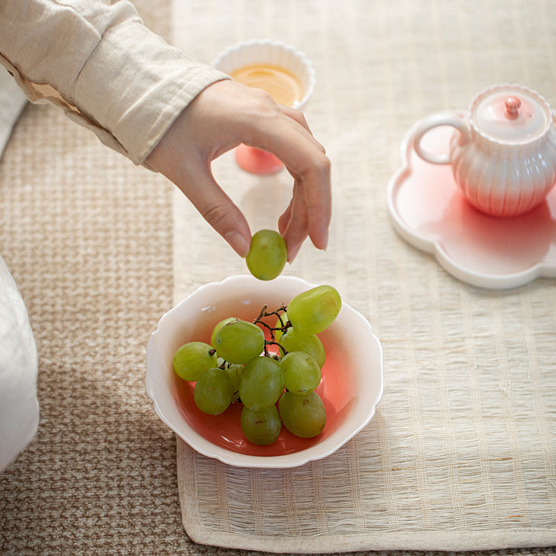 弥言西瓜红壶承家用创意茶点盘纯手工陶瓷渐变茶承功夫盖碗茶壶托